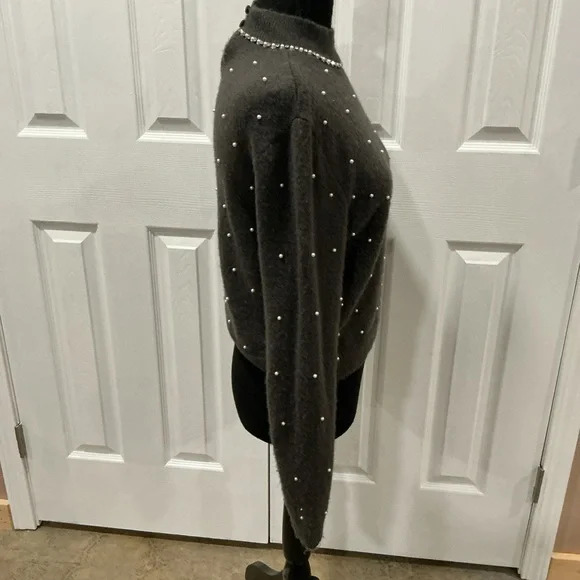 ZARA Womens Gray Sweater with Pearl Details size M - Picture 4 of 5
